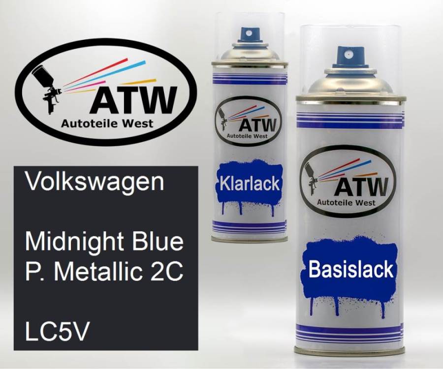 Volkswagen, Midnight Blue P. Metallic 2C, LC5V: 400ml Sprühdose + 400ml Klarlack - Set, von ATW Autoteile West.